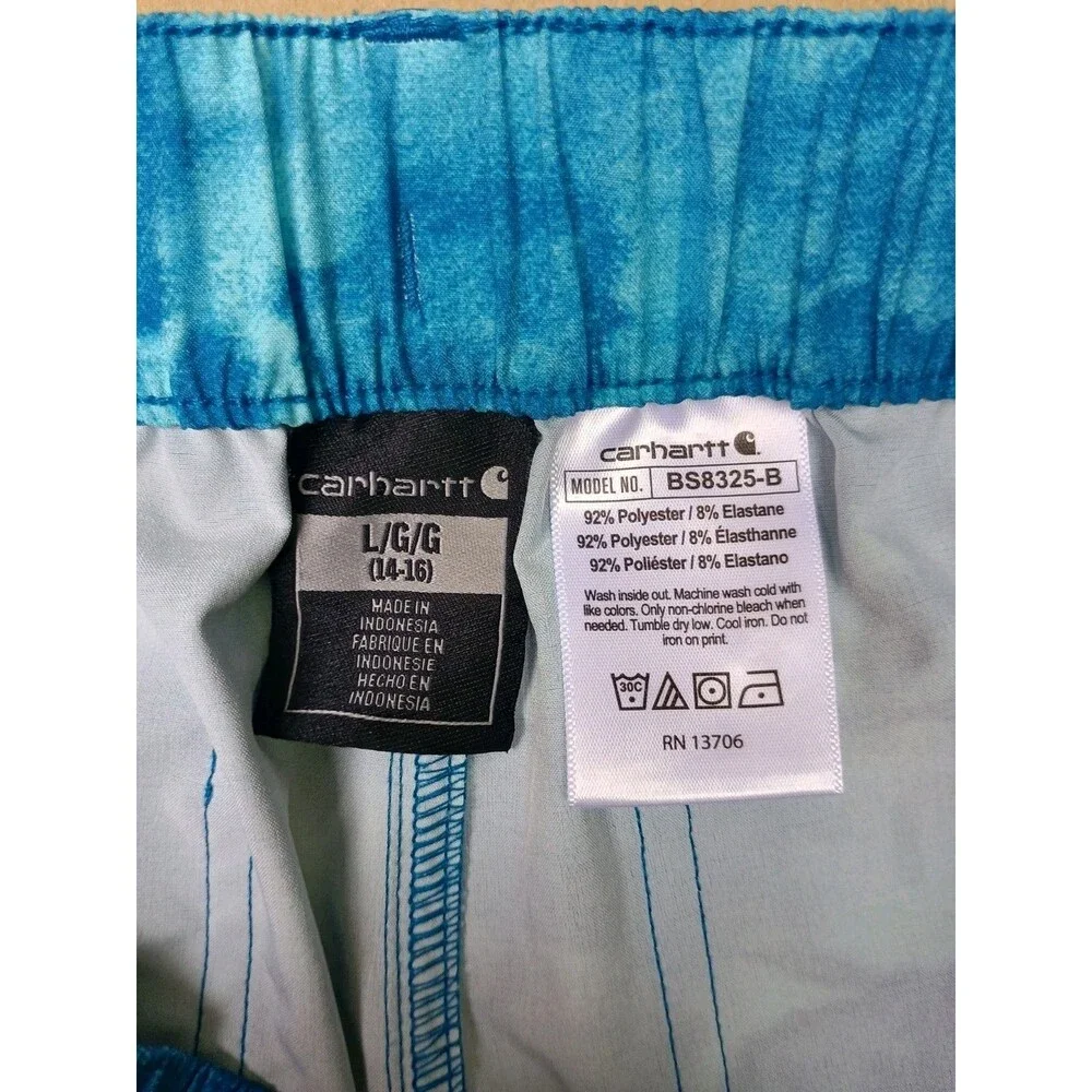 Carhartt Shorts Youth Boys sz L 14/16 Lagoon Blue Elastic Waist Wicking